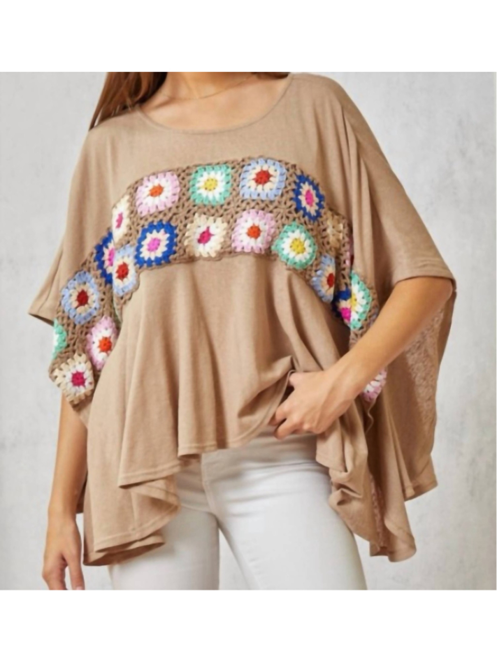 Savanna Jane Boho Crochet Patchwork Top 1X/2X Oversized Babydoll Tunic